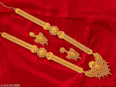 Indian Bollywood 22k Gold Plated Wedding Long Necklace Earrings Jewelry Set • £19.94
