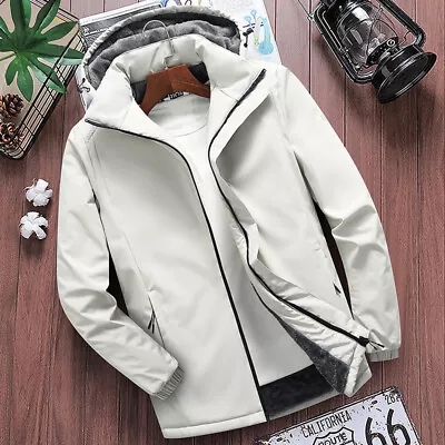 Men's Jacket Casual Versatile Loose Solid Color Stand Collar Hooded Pockets • $61.82