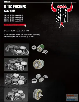 EDUSIN63202 1:32 Eduard BIG SIN B-17G Flying Fortress Engines Set (HKM Kit) • $106.79