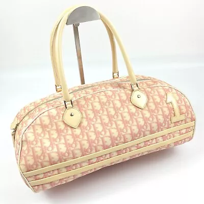 Auth CHRISTIAN DIOR Pink Trotter Canvas And Leather Boston Bag Purse  No.1 • $250