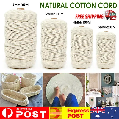 2/3/4/5mm Natural Cotton Cord Twine Braided Rope Cord Sash String Craft Macrame • $19.08