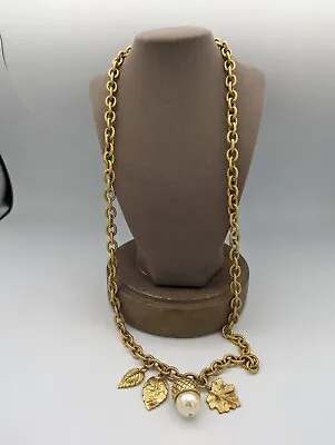 Vintage Estate Long Acorn Faux Pearl Leaf Long Chain Necklace  • $48.88