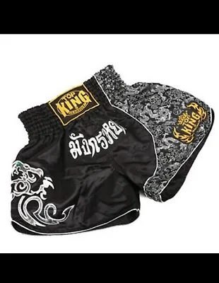 Top KING Kickboxing Shorts Muay Thai Mens BlackSilver And Gold Size XXL • $25