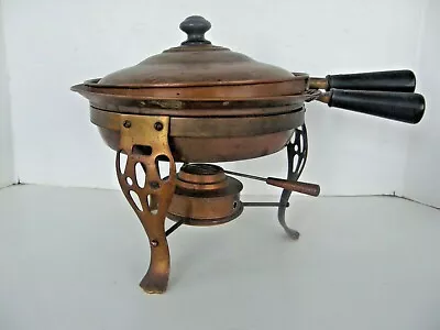 Antique Copper Chaffing With Warming Cradle Wooden Handles And Lid • $49.99