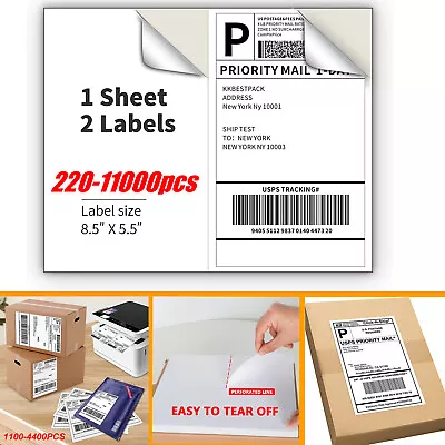 Half Sheets Shipping Labels 2 Per Sheet 8.5 X 5.5 Blank Self Adhesive 220-11000 • $239.99