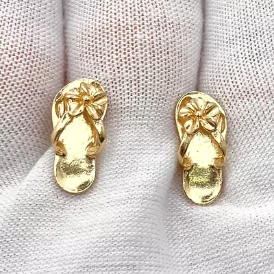 Edward Sultan Na Hoku 14k Yellow Gold Plumeria Floral Sandal Stud Earrings • $225