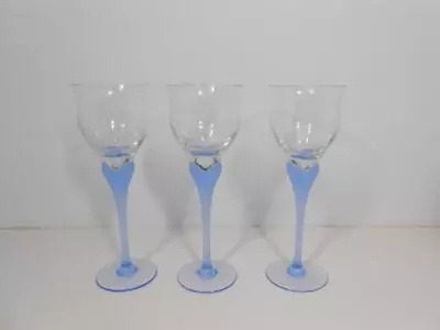 MIKASA Crystal SEA MIST SAPPHIRE Frosted Satin Blue 3 Goblets 8.5  Wine Glasses • $44.99