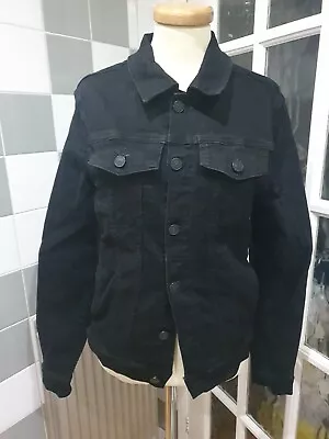 £22 • Buy Womens Black Denim River Island Jean Jacket Casual Collared - Size UK Small