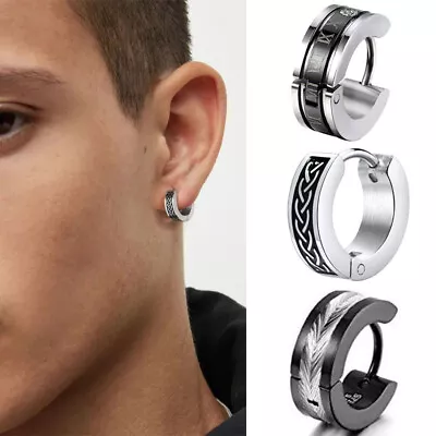 Men's Womens Biker Stainless Steel Huggie Hinged Hoop Earrings Huggie Gifts • £2.99