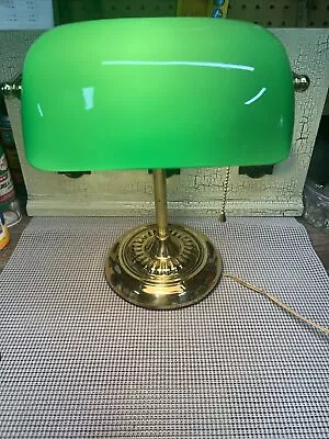 Bankers Lamp Green Glass Shade Vintage Antique Desk Table Piano Library Light • $68.88