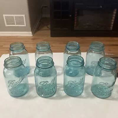 VINTAGE BALL Perfect Mason Jars.Blue Aqua Glass Canning Jars*** LOT OF 8*** • $43