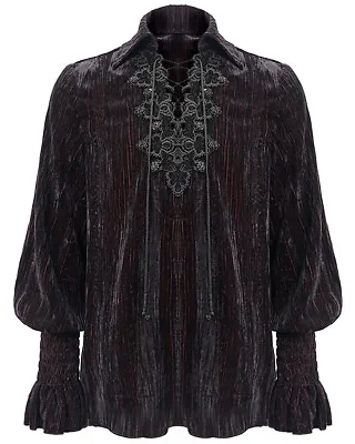 Devil Fashion Mens Gothic Steampunk Poet Pirate Shirt Top Red Black Velvet Lace • £84.99