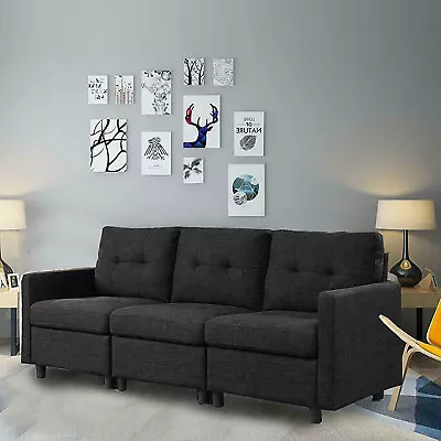 3PCS Sectional Sofa Seat W/ Reversible Chaise Modern Linen Fabric Couch Black • $507.97