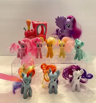 Lot Of 8 My Little Pony 3  & 1- 6” 2010 Brushable Hair Figures And Working Train • $29.99