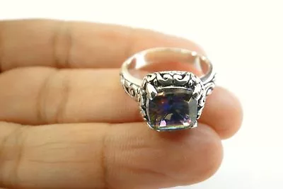 Mystic Topaz Solitaire Sterling Silver Ring 6 7.5 8.5 • $59