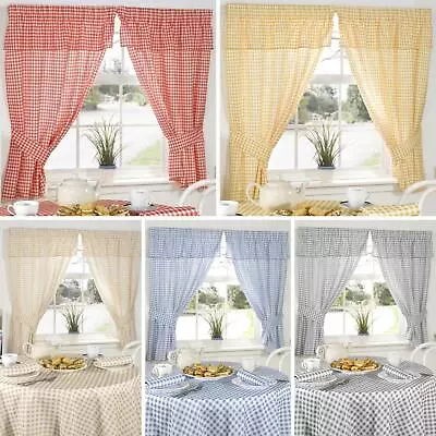 £14.95 • Buy Gingham Kitchen Curtain Sets Molly Checked Ready Made Pencil Pleat Curtains Pair