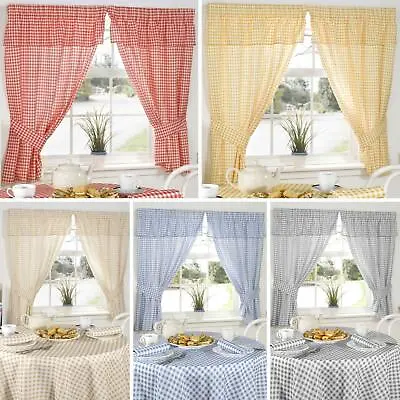 Gingham Kitchen Curtain Sets Molly Checked Ready Made Pencil Pleat Curtains Pair • £17