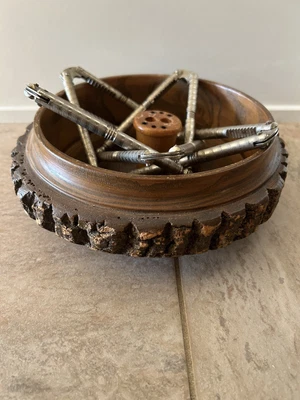 $20.99 • Buy Vintage Wooden Nutcracker Bowl Set Includes: 5 Metal Nutcrackers