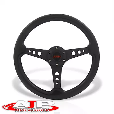 6-Bolt Holes Black Wood Black Aluminum + Horn JDM Sport 14  350mm Steering Wheel • $57.99