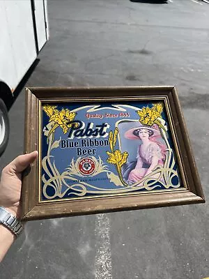 Vintage Pabst Blue Ribbon Beer Advertising Framed Mirror Sign Bar Woman PBR ROG • $89
