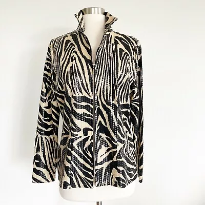 Exclusively Misook Shimmer Jacket Full Zip Tan Black Animal Print Womens Sz XS • $25