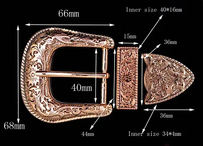 Gold Western Floral Engraved Cowboy Belt Buckle Three Piece Set Unisex 1-1/2  • $10.86