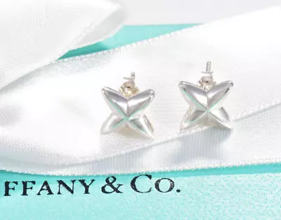 Tiffany & Co Sterling Silver Sirius Star Stud Earrings & Pouch Rare Lovely Gift • $279.99
