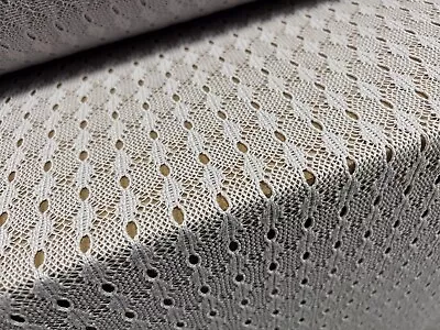 Cotton Blend Eyelet Jacquard Jersey Fabric Per Metre - Silver Grey • £4.99