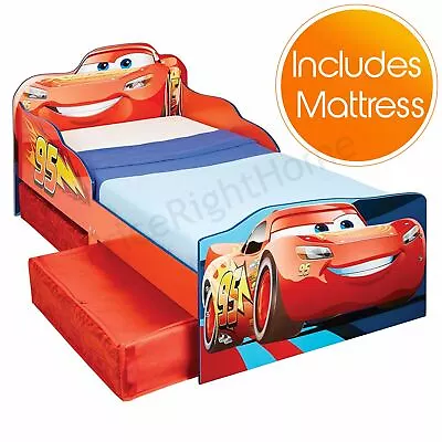 Disney Cars Toddler Cot Bed And Drawers & Fibre Mattress Lightning Mcqueen Boys • £259.99