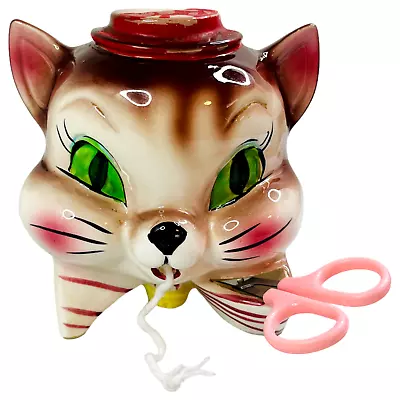 Vintage Cat String Holder Scissors Yarn Anthropomorphic Kitsch Granny Core Japan • $150