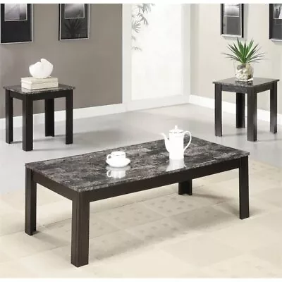 Stonecroft Furniture 3 Piece Faux Marble Top Coffee Table Set In Black • $170