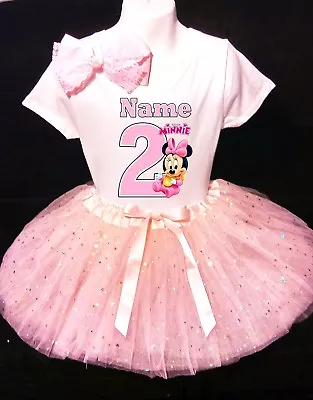 Minnie Mouse **With NAME** 2nd Second 2 Baby Pink Tutu Dress Fast Shipping • $17.50