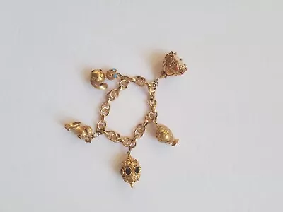 Vintage Etruscan 18 Karat Yellow Gold Multi Gems Charm Bracelet Jewelry 62 Gr • $10000