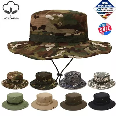 Tactical Boonie Hat Military Camo Bucket Wide Brim Sun Fishing Hiking Cap Summer • $8.54