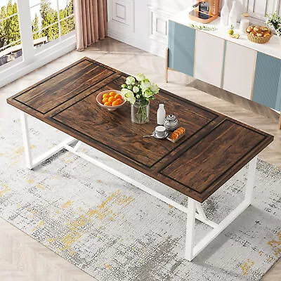 71  Modern Rectangle Dining Table For 6 To 8 Wood Metal Trestle Kitchen Table • $182.14