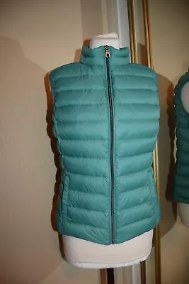 M&S Emerald Duck Down Feather Quilted Gilet 10Body Warmer Hood Pockets Thin VGC • £15.99