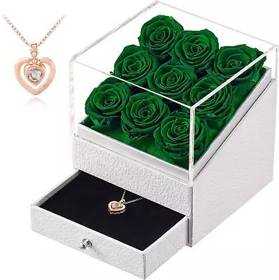  9 Piece Preserved Roses W I Love You Heart Necklace Emerald Green & More • $26.99