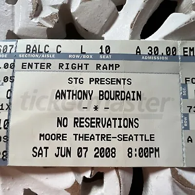 $112.50 • Buy Anthony Bourdain No Reservations 2008 Seattle Lecture Ticket RARE SHIPS FREE