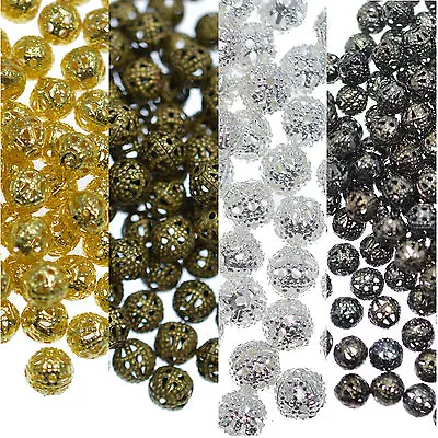 100 Metal Round Beads Filigree Hollow Spacer Beads 6mm Jewellery Making Beads • £2.49