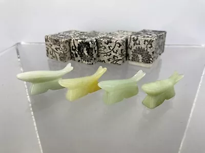 4 Vintage Chinese Hand Carved Jade Jadeite Fish Chopstick Knife Rest Oriental • $69.79