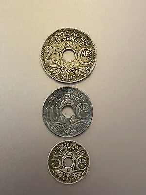 Set Of 3 French Centimes Coins From 1930s; 25 10 & 5 Centimes; World Coins • $22