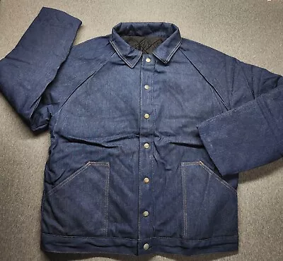 Vintage 90s Prison Issued Blanket Lined Heavy Denim Chore Jacket Mens Sz L-XL • $66.50