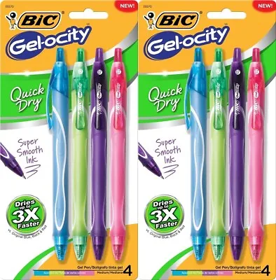 Bic Gel Pen Gelocity Quick Dry Retractable 8 Medium Pens Multi Color Ink • $9.99