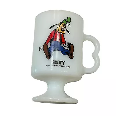 Vintage Goofy Disney Productions White Milk Glass Pedestal Coffee Mug Cup • $8