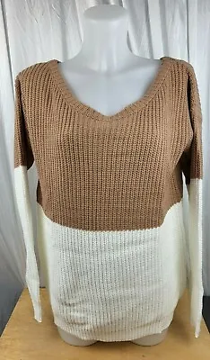 AX Paris Off The Shoulder Colour Block Jumper -Camel-Ivory UK S/M NEW(T36KN) • £13.99