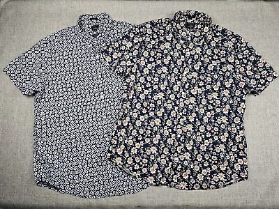 J Crew Flex Washed Shirt Mens XL Classic Slim Floral Short Sleeve / Lot Of 2 • $34.88