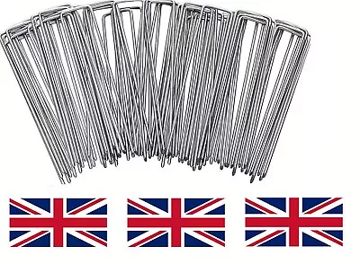 Silver Landscape Garden Pegs Stakes Staples Securing Lawn U Shaped Nail Pins 4  • £4.45