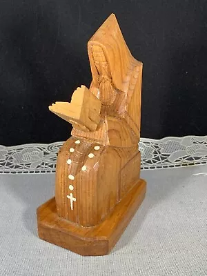 Vintage Figural Wooden Monk Friar Priest With Bible Kneeling Wood Carved 9 Inch • $8.75