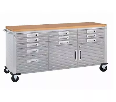 11 Drawer Tool Storage Chest Cabinet Wood Top Workbench Mobile Rolling 2 Door • $621.90