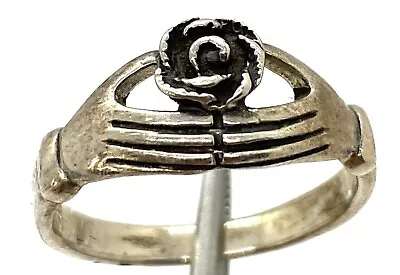 Mens Flower Rose Claddagh Hands Sterling Silver 925 Band Ring Size 8 Unisex • $26